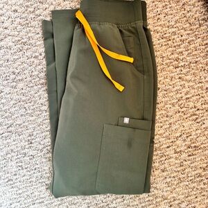 Figs womens Olive Green scrub pants with orange Drawstring